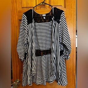 Vanity Black and White Striped cami with Lace Accents